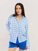 Load image into Gallery viewer, Light Blue Checked Gauze Holiday Shirt ( Pre-Order )
