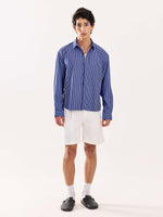 Load image into Gallery viewer, Dark Blue Striped Poplin Cropped Shirt
