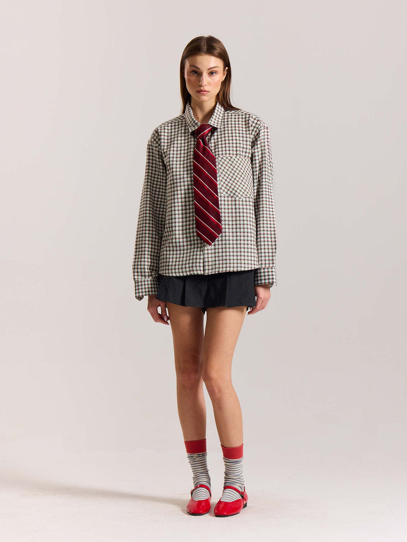 Off White Checkered Oversized Cropped Shirt