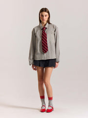 Off White Checkered Oversized Cropped Shirt