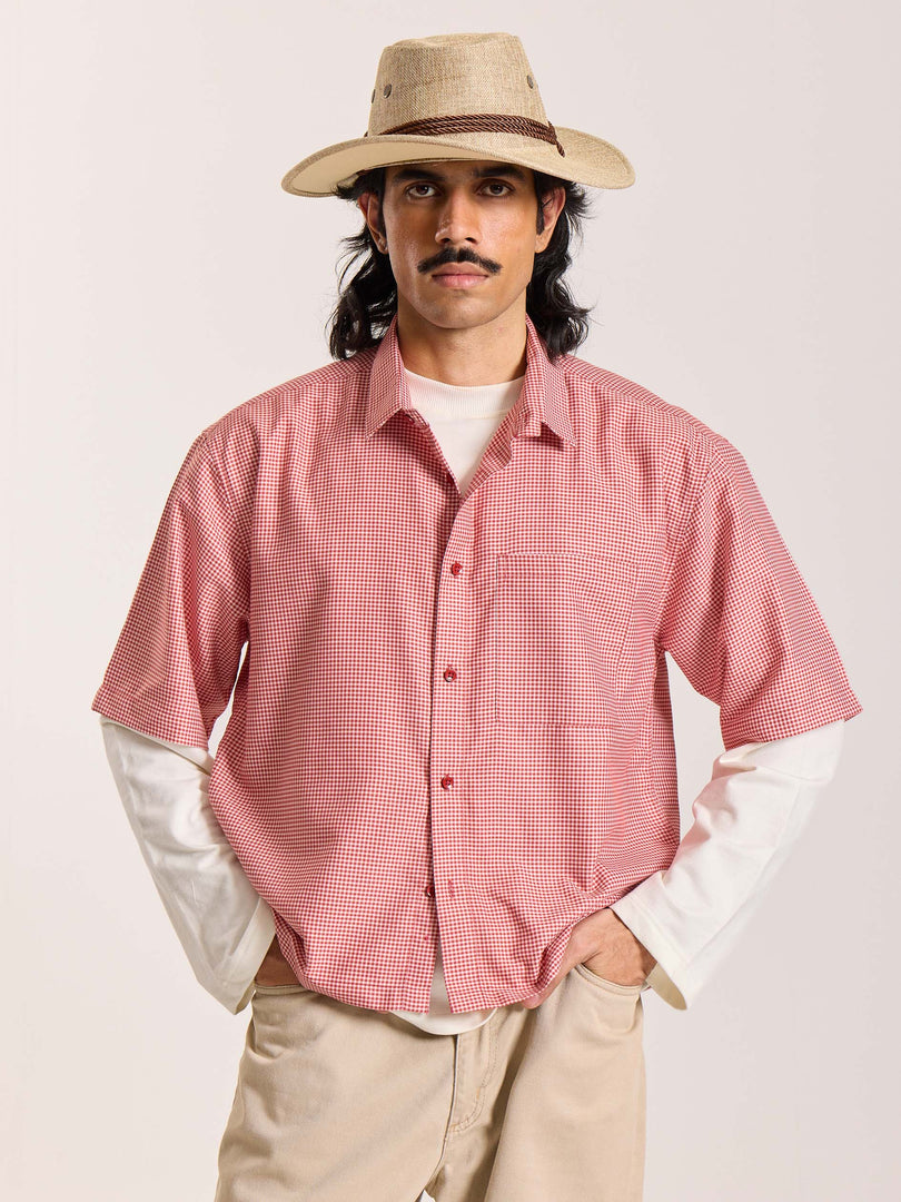 Red Checkered Cropped Shirt