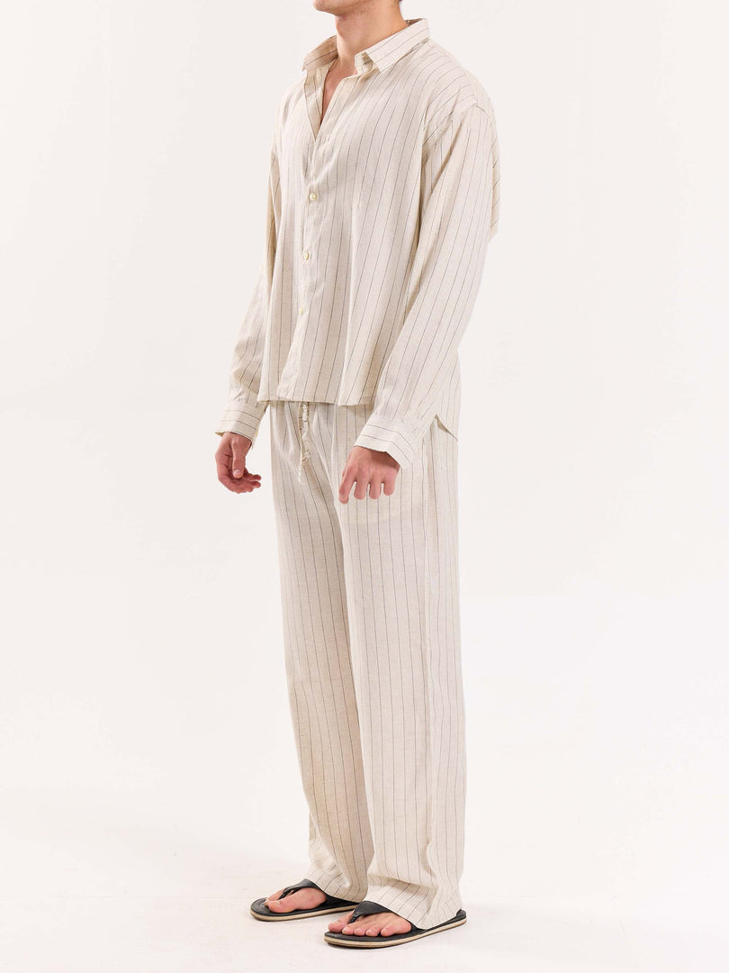 Natural Striped Linen Cropped Shirt