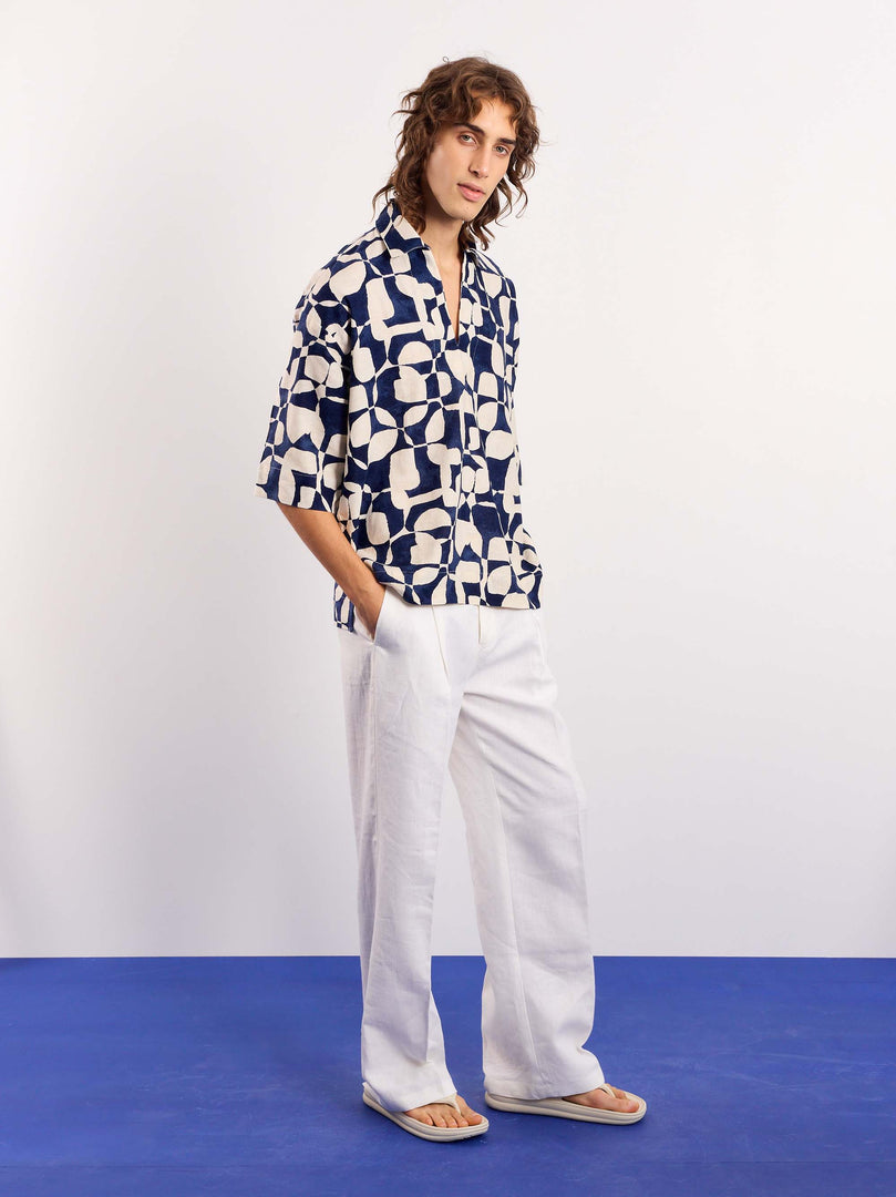 Navy & Cream Abstract Printed Pullover
