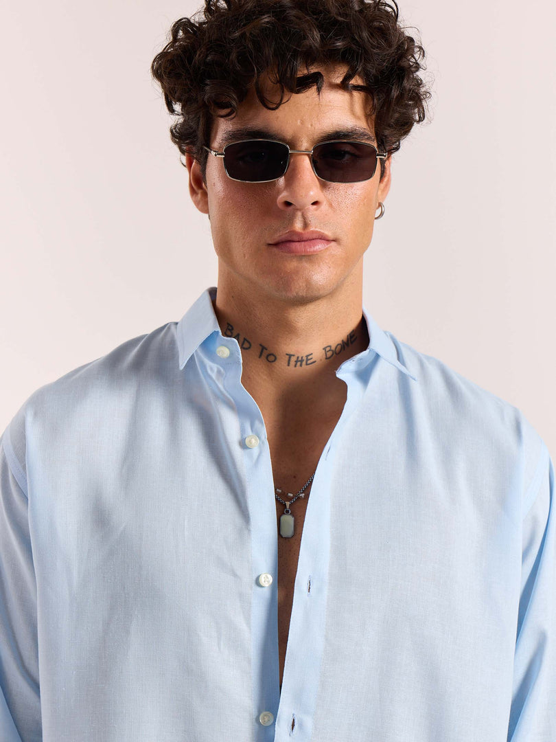 Sky Blue Linen-blend Shirt