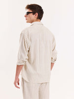 Load image into Gallery viewer, Natural Striped Linen Cropped Shirt
