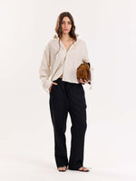Load image into Gallery viewer, Natural Striped Linen Cropped Shirt