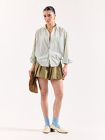 Load image into Gallery viewer, Cream &amp; Blue Striped Poplin Oversized Shirt