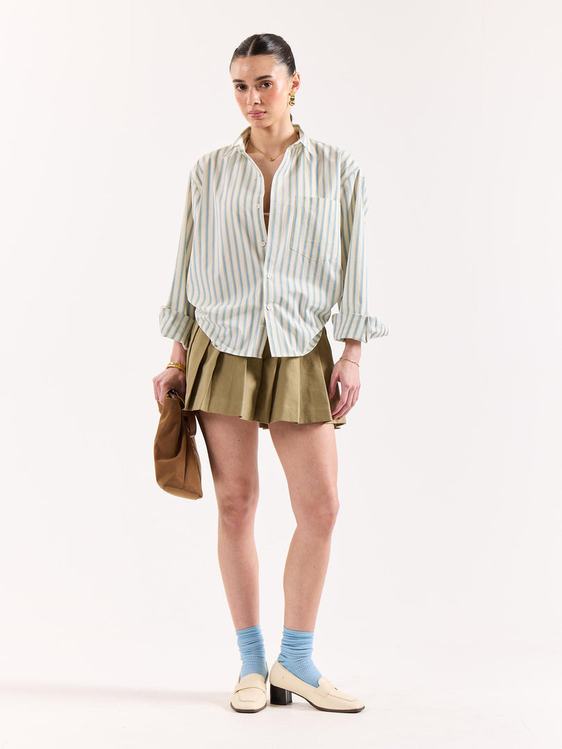 Cream & Blue Striped Poplin Oversized Shirt