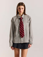 Load image into Gallery viewer, Off White Checkered Oversized Cropped Shirt