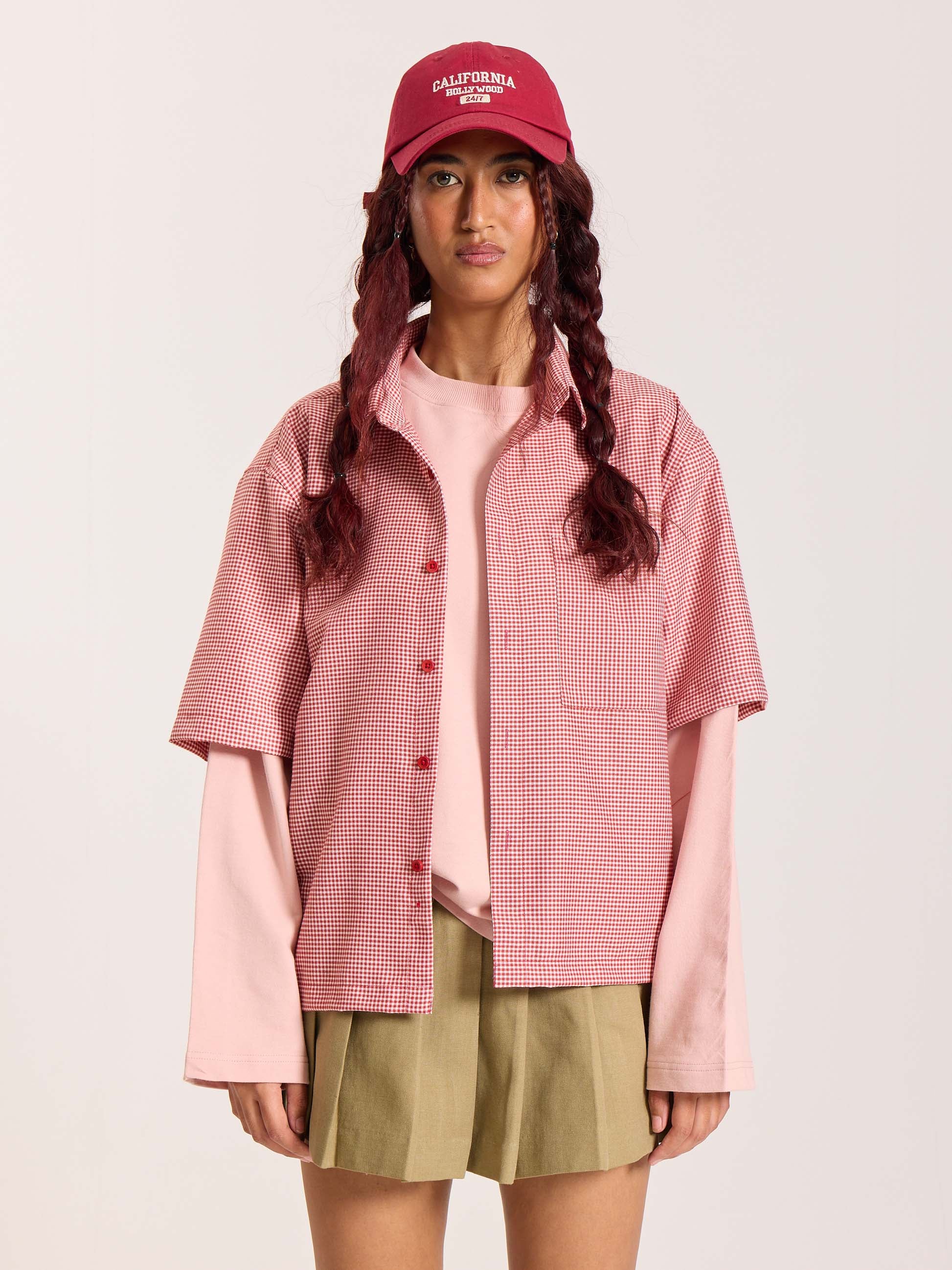 Buy Red Checkered Cropped Shirt Online at Best Price | 5Feet11