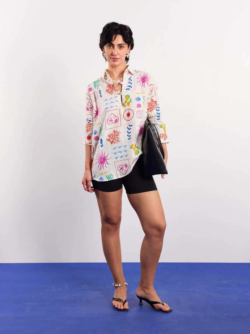 Sun & the Sea Printed Linen Pullover
