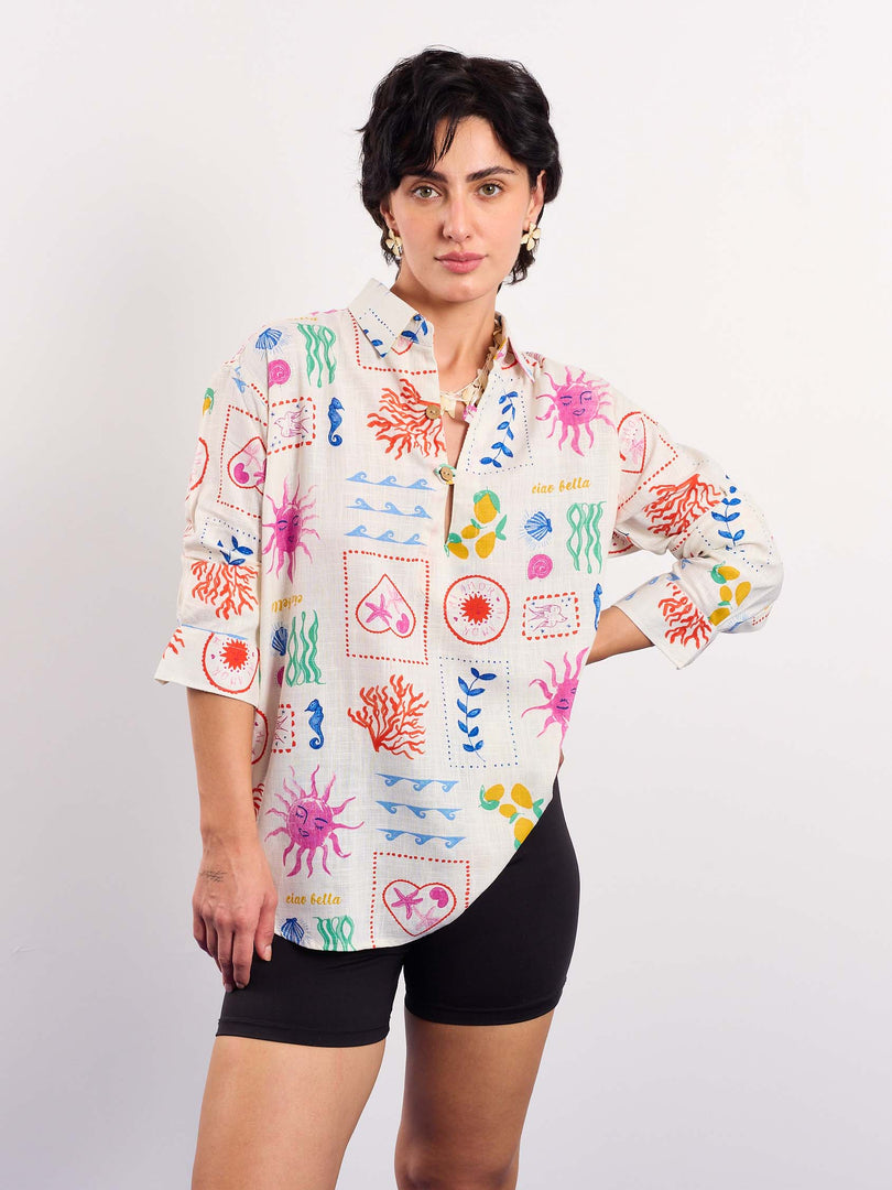 Sun & the Sea Printed Linen Pullover
