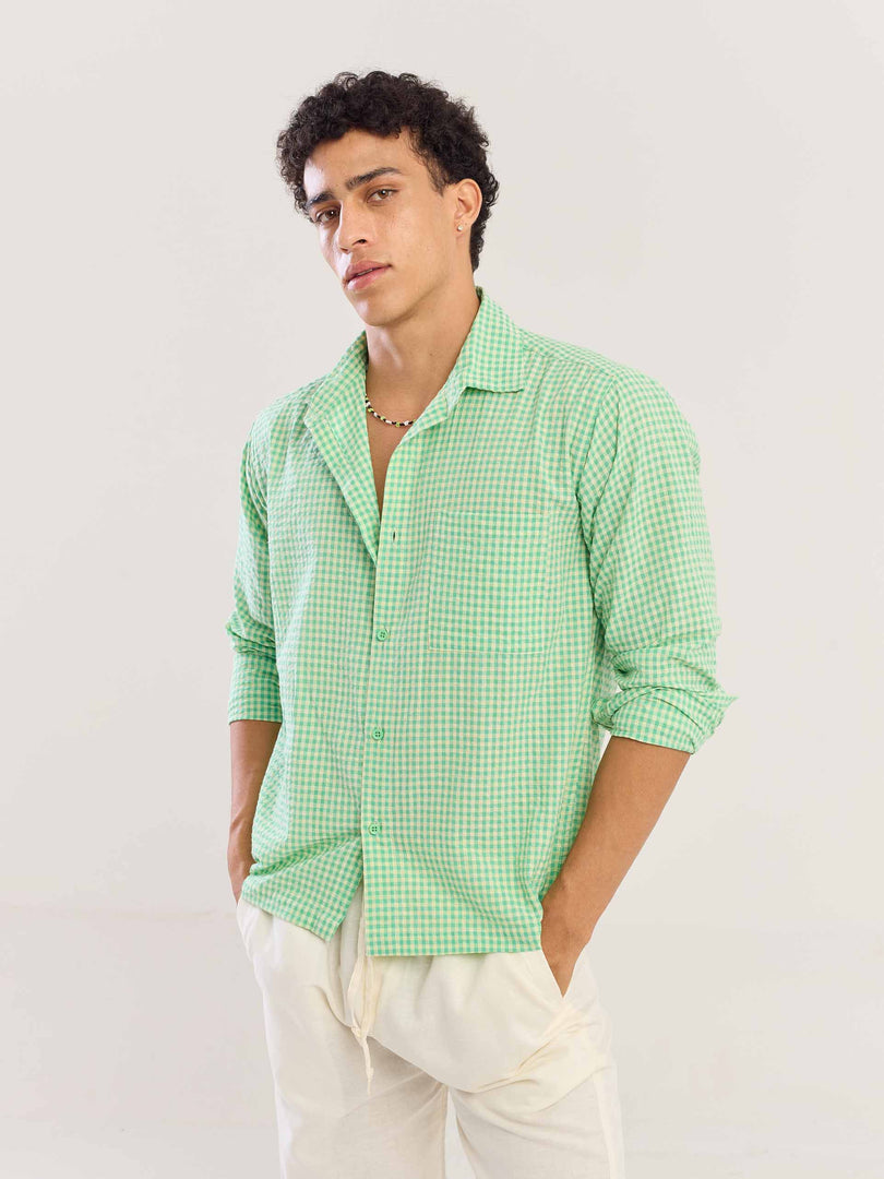 Buy Green Gingham Seersucker Shirt Online at Best Price | 5Feet11 Buy Green Gingham Seersucker Shirt Online at Best Price | 5Feet11