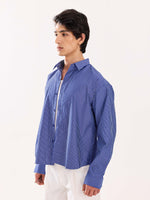 Load image into Gallery viewer, Dark Blue Striped Poplin Cropped Shirt
