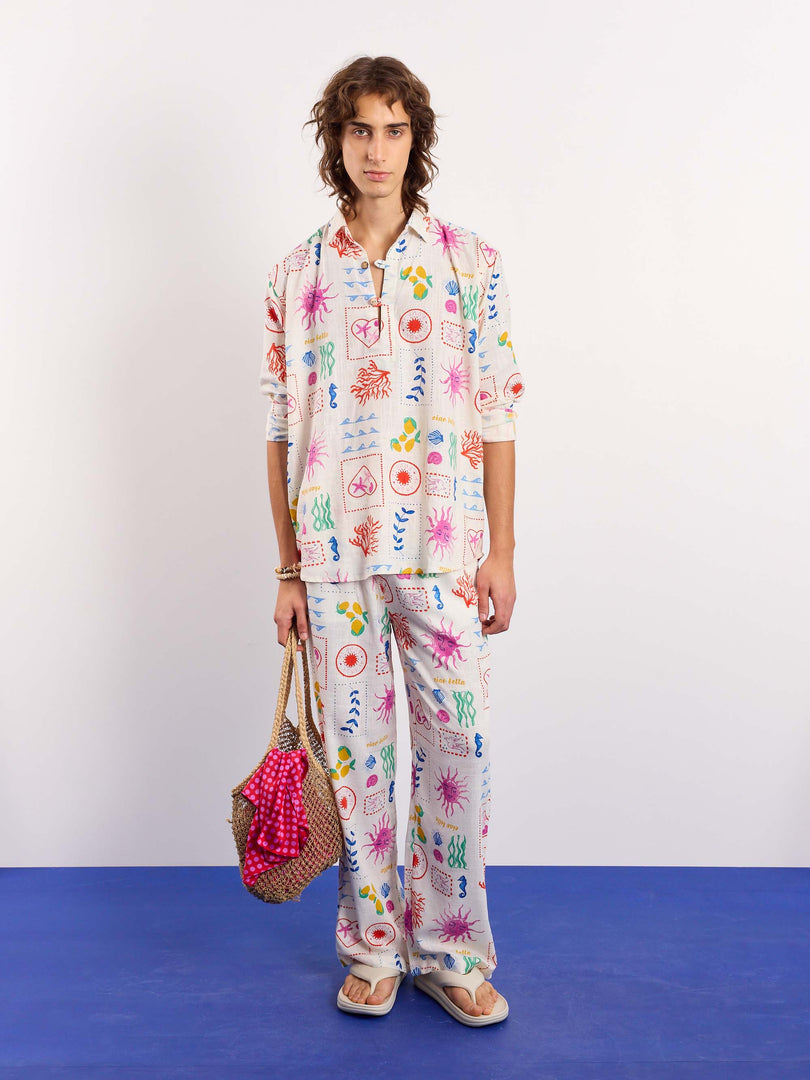 Sun & the Sea Printed Linen Pullover