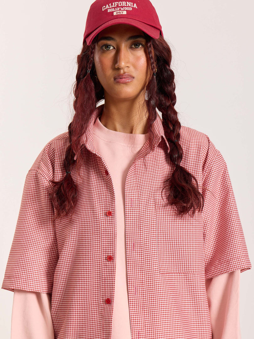 Red Checkered Cropped Shirt