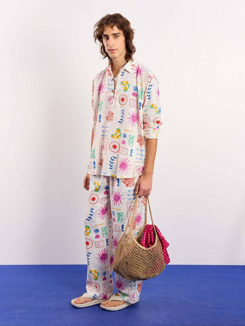 Sun & the Sea Printed Linen Pullover