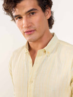 Load image into Gallery viewer, Light Yellow Textured Irish Linen Shirt
