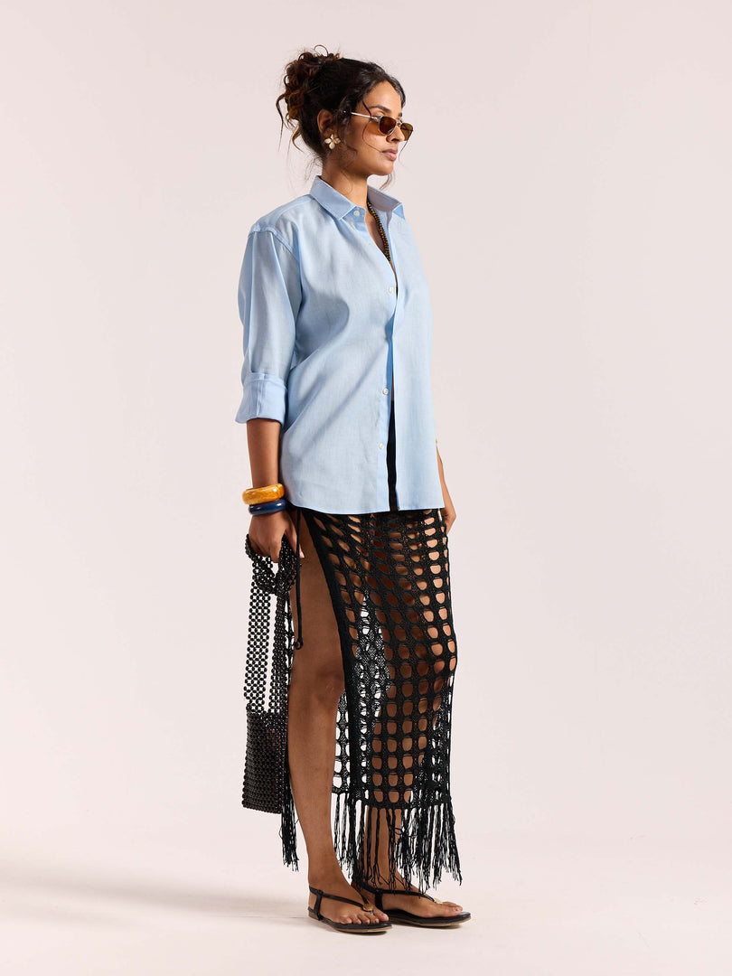 Sky Blue Linen-blend Shirt