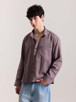 Load image into Gallery viewer, Burgundy &amp; Blue Checkered Oversized Cropped Shirt