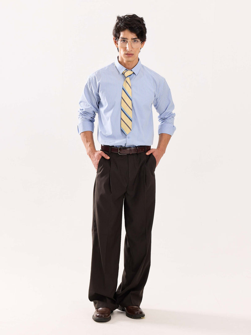 Baby Blue & Olive Striped Poplin Shirt