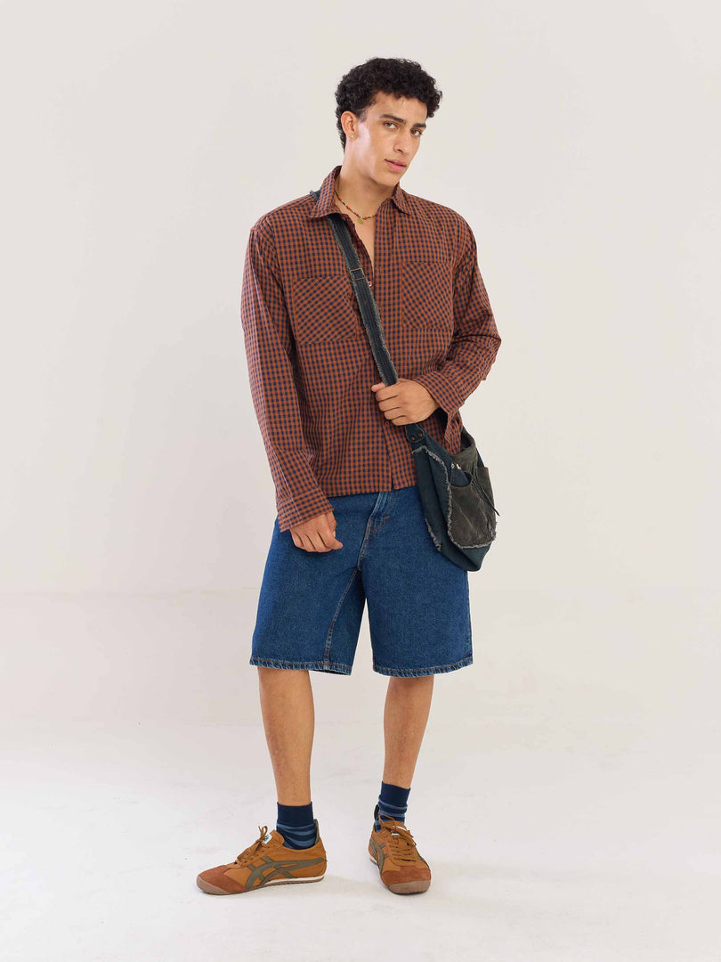 Brown Gingham Seersucker Shirt