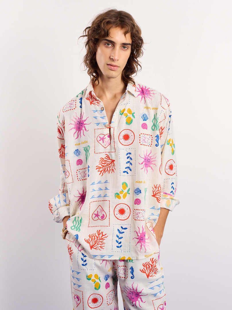 Sun & the Sea Printed Linen Pullover