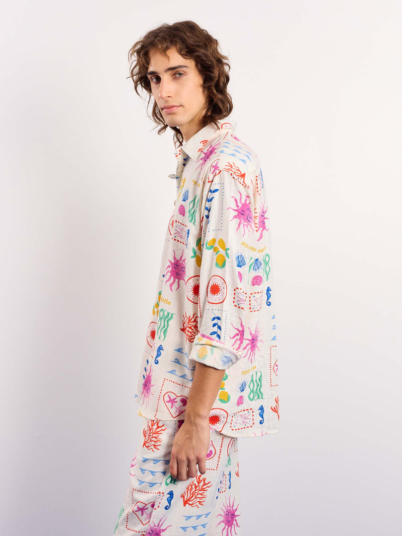 Sun & the Sea Printed Linen Pullover