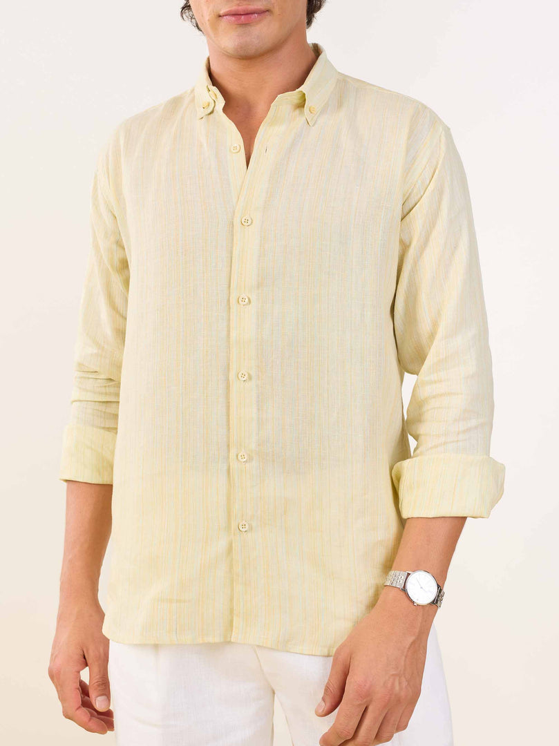 Light Yellow Textured Irish Linen Shirt