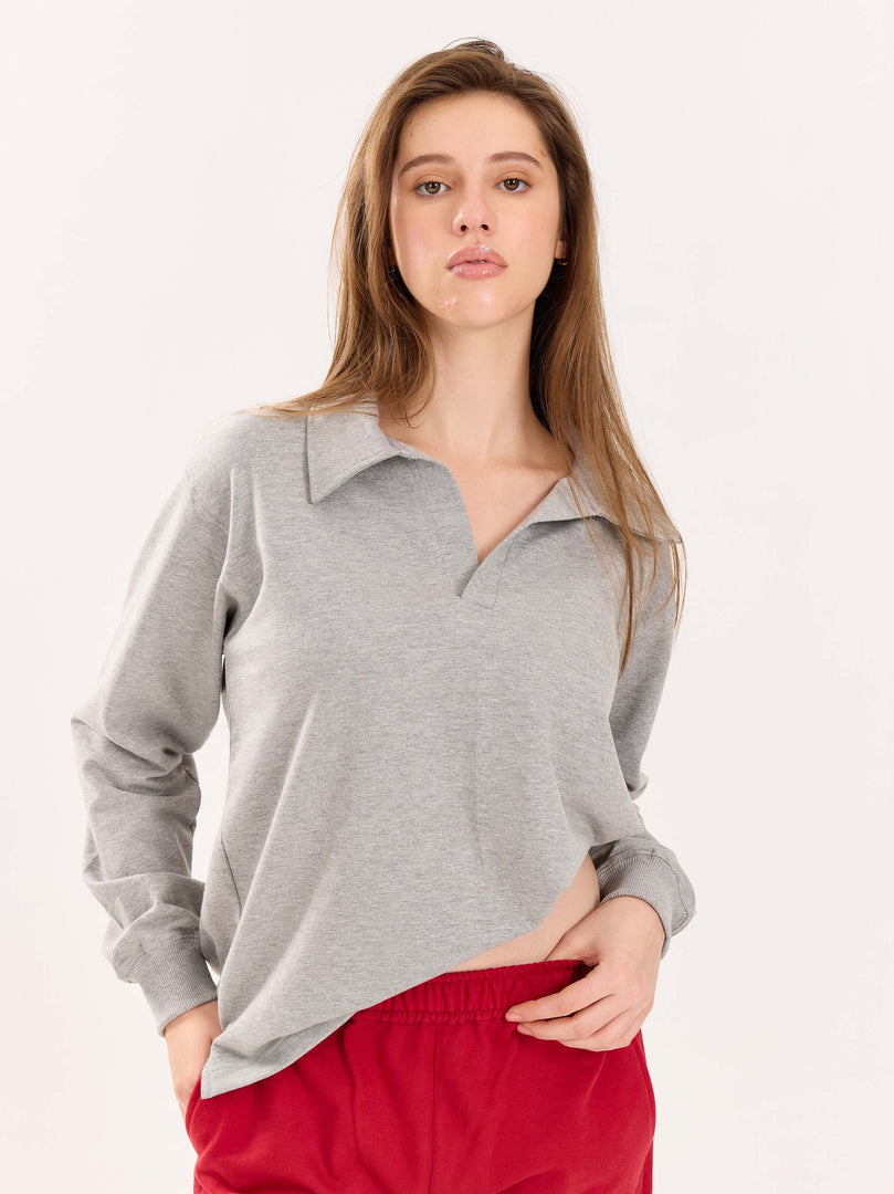 Marl Grey Terry Polo Tee