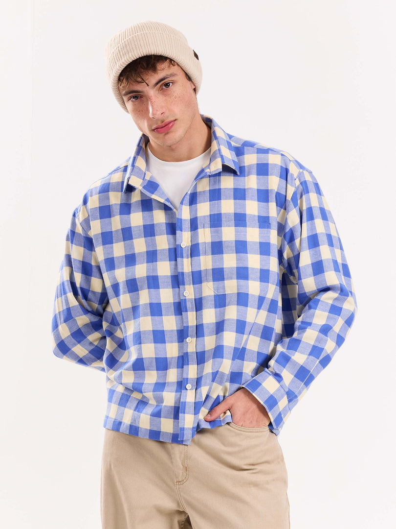 Blue Checkered Flannel Overshirt
