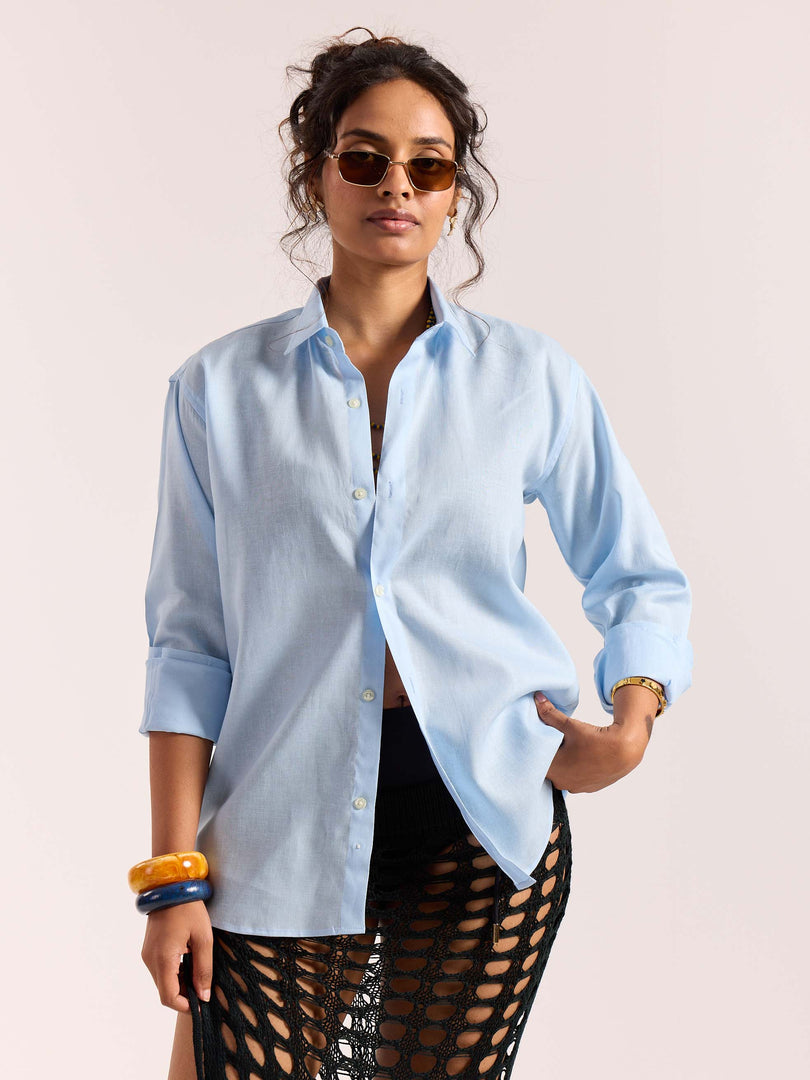 Sky Blue Linen-blend Shirt