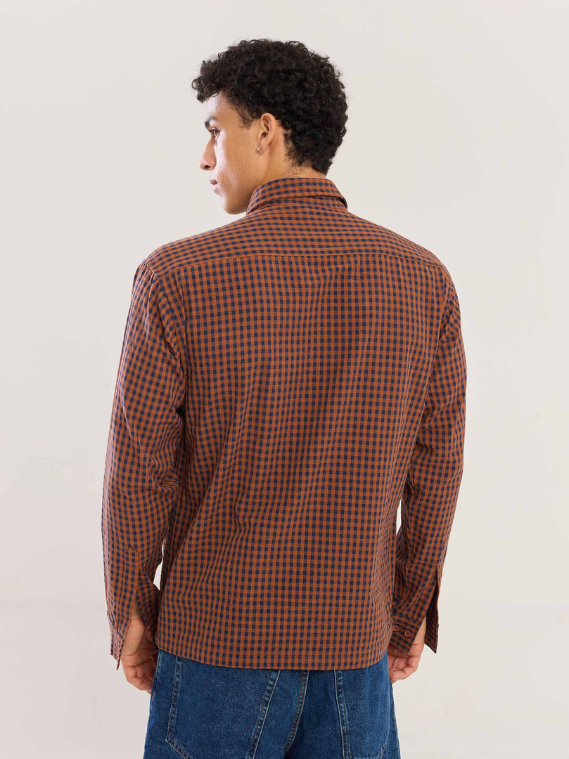 Brown Gingham Seersucker Shirt