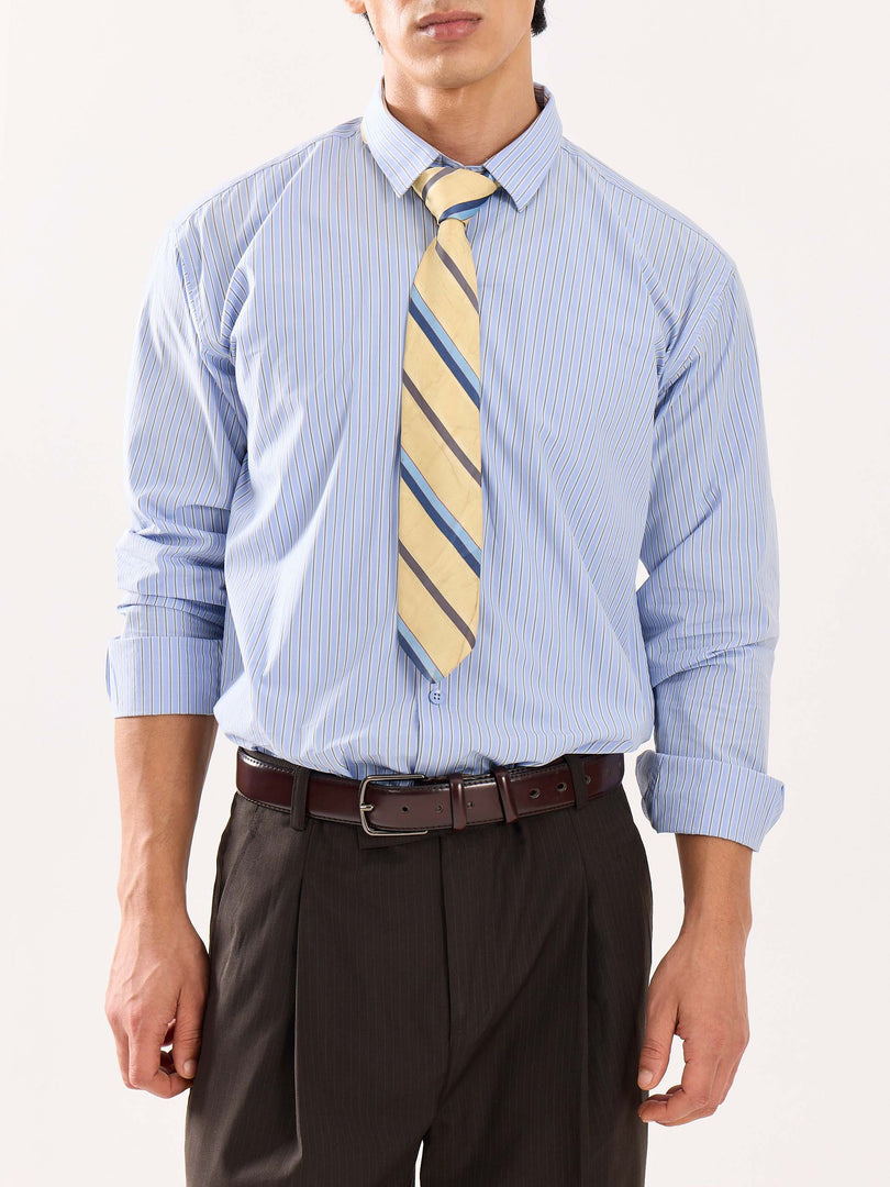 Baby Blue & Olive Striped Poplin Shirt