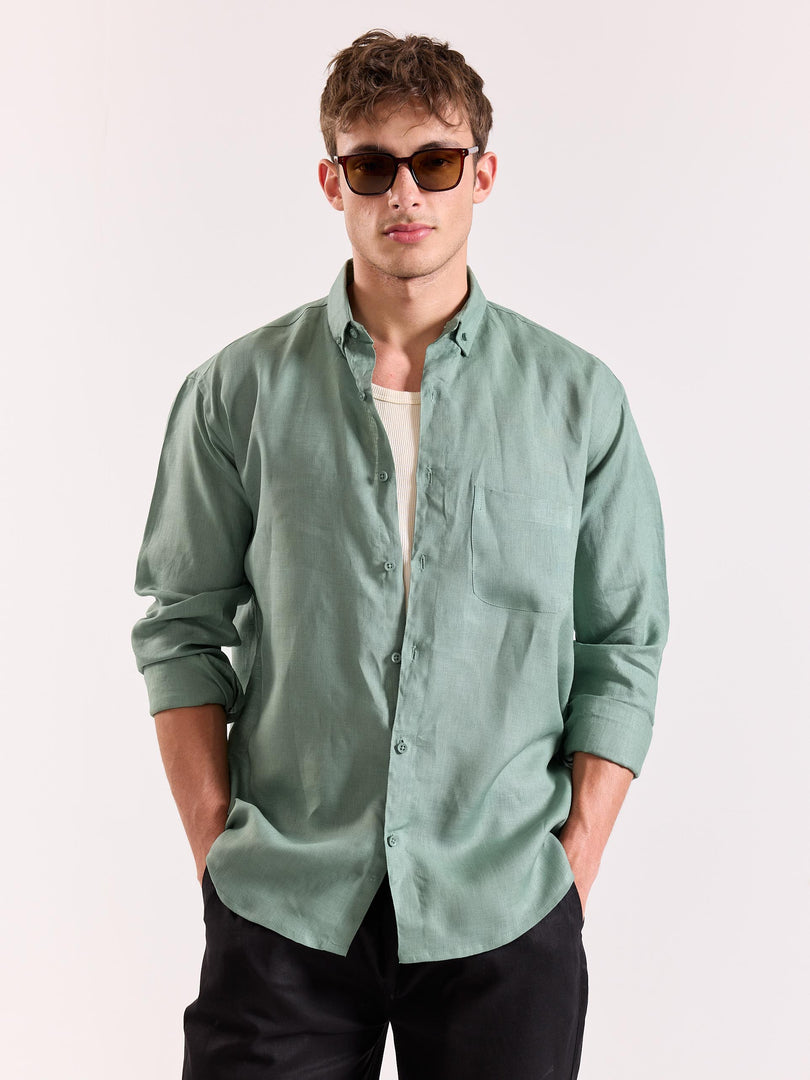 Aqua Green 60s Lea Linen Shirt