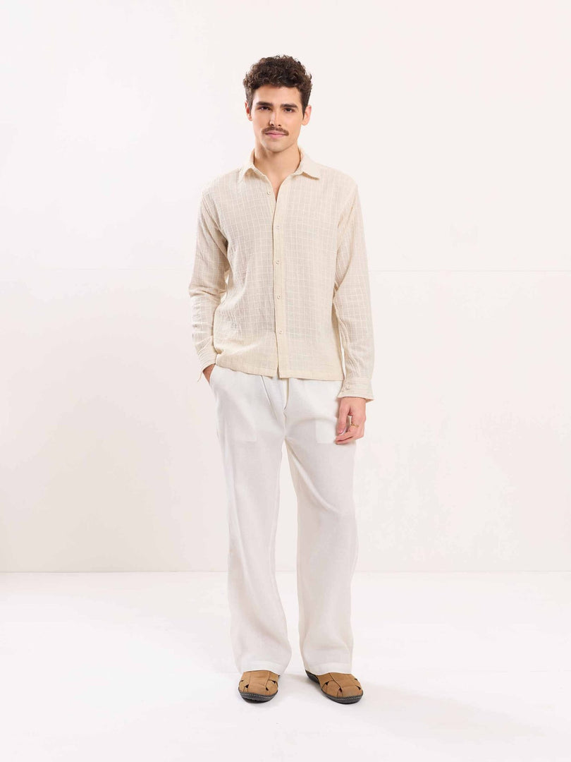 Cream Textured Holiday Shirt