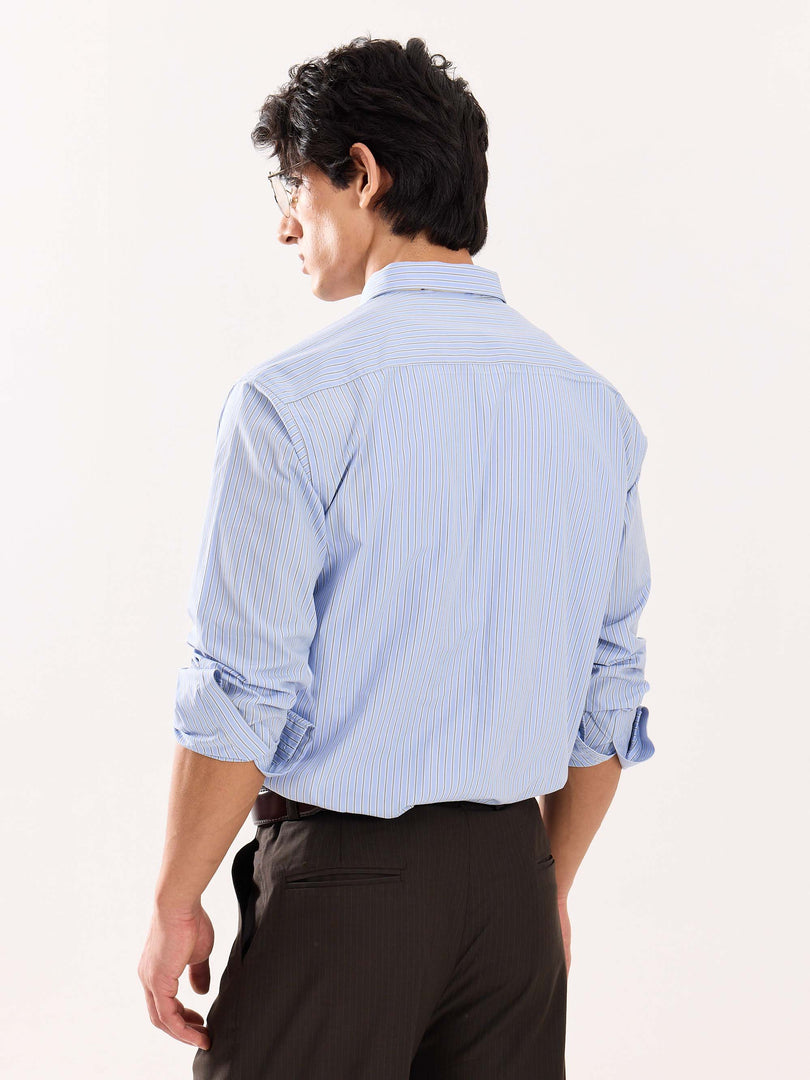 Baby Blue & Olive Striped Poplin Shirt