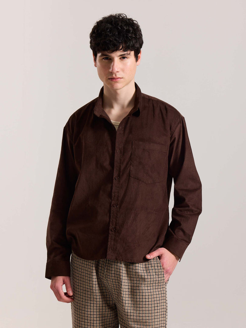 Coffee Brown Corduroy Oversized Shirt