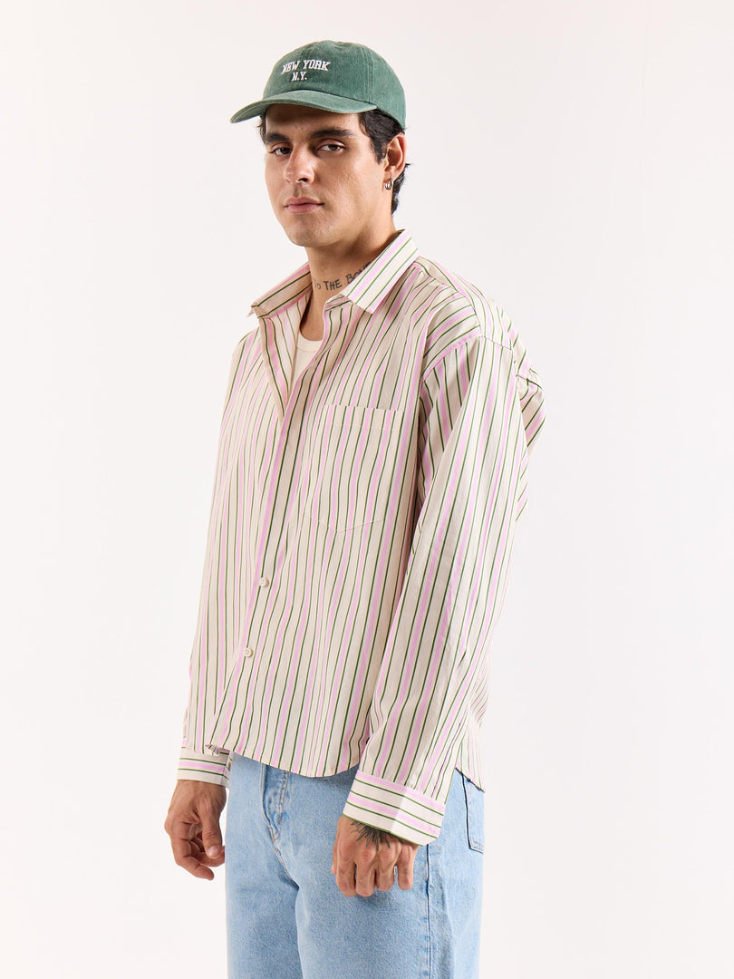 Multicolor Striped Poplin Oversized Shirt