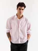 Load image into Gallery viewer, Light Pink Striped Contrast Collar Oversized Shirt