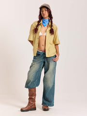 Mustard Checkered Cropped Shirt