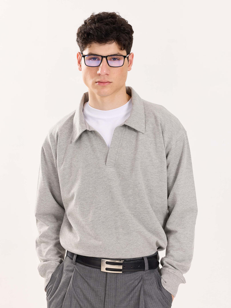 Marl Grey Terry Polo Tee