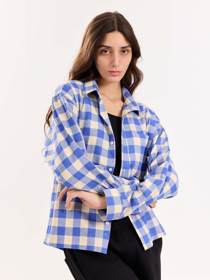 Blue Checkered Flannel Overshirt