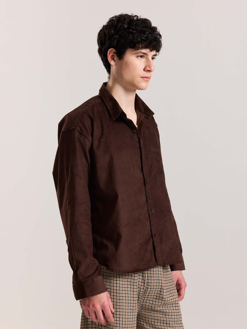Coffee Brown Corduroy Oversized Shirt