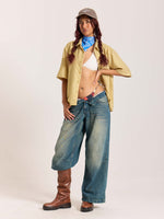 Load image into Gallery viewer, Mustard Checkered Cropped Shirt