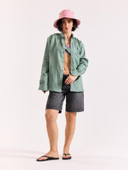 Aqua Green 60s Lea Linen Shirt