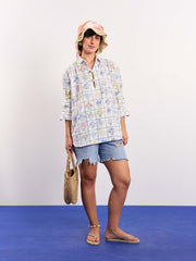 Floral Checkered Printed Linen Pullover