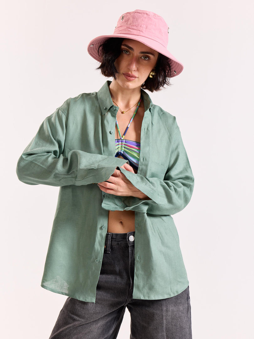 Aqua Green 60s Lea Linen Shirt