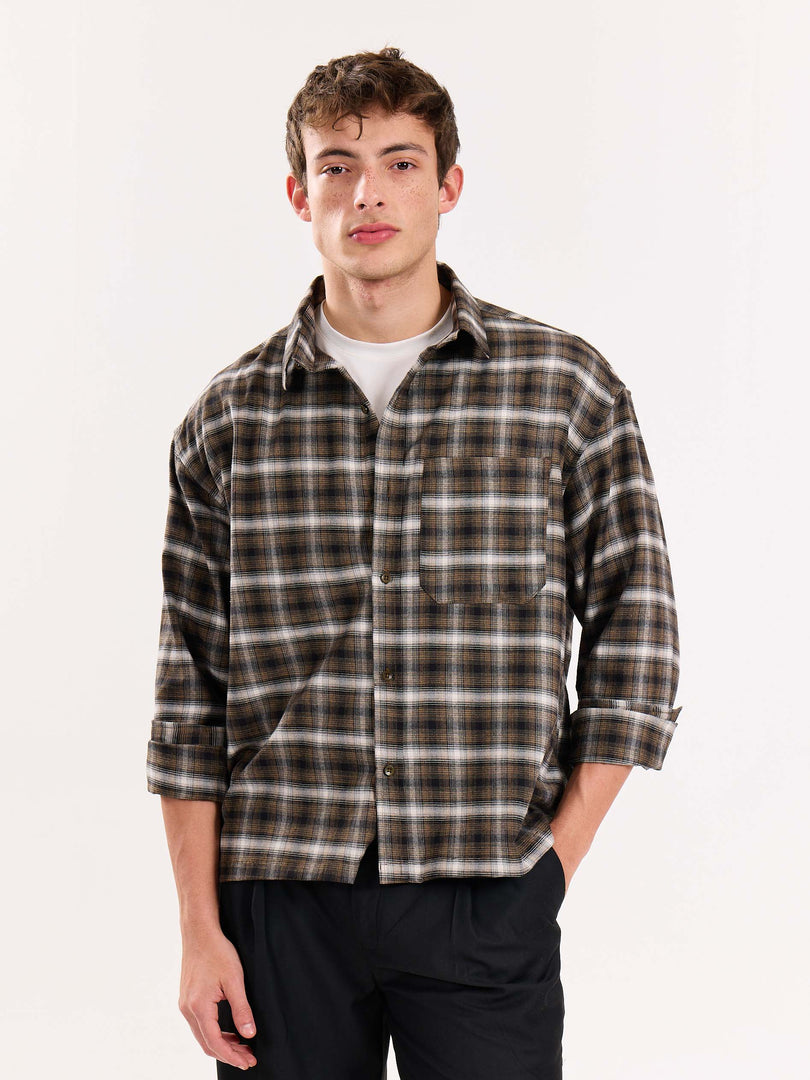 Olive Checkered Flannel Overshirt