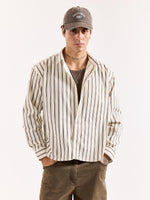 Load image into Gallery viewer, Cream &amp; Brown Striped Poplin Oversized Shirt